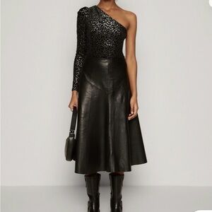 All Saints Black One-Shoulder Sequin Top Body Suite Size 8